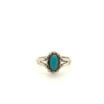 Vtg Sterling Signed Bell Trading Post Navajo Repousse Turquoise Stone Ring 6 3/4 - £29.78 GBP