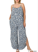 Zenana  1X Leopard Print JumpSuit with Adjustable Straps Blue &amp; Gray - £14.89 GBP