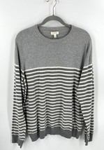Sonoma Mens Sweater Size Large Gray White Striped Crew Neck Cotton Pullover - £18.77 GBP