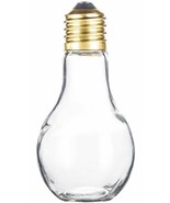 LIGHT BULB shape CLEAR GLASS BOTTLE Jar + bronze Screw on Top Cap 5 5/8&quot;... - $26.48