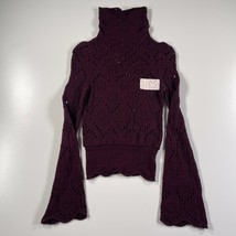 NEW Free People Sweater Size XS Purple Cropped Long Sleeve Cowl Neck Open Knit - £59.78 GBP