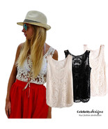 Bohemian Vest Crochet White Lace Top Australia, Black, Cream IN HAND 8 1... - $27.32 CAD