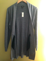NWT TALBOTS Open Cardigan Grey Belted 100% Merino Wool Sweater Layer L $129 - $67.32