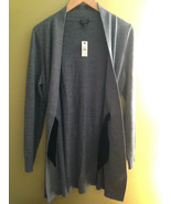 NWT TALBOTS Open Cardigan Grey Belted 100% Merino Wool Sweater Layer L $129 - £52.88 GBP