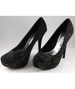 Women’s Brash Jeweled Black Vegan Suede Stiletto Heels Pumps Shoes Size ... - $31.33 CAD