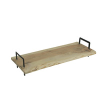 Rectangle Live Wood Edge Serving Tray Stand With Metal Handles Charcuter... - $46.56