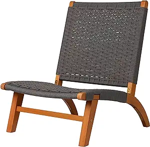 Pura Vida Modern Outdoor Lounge Chair - Comfortable Reclining Design With Woven  - £152.29 GBP