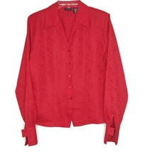 Laura Scott Womens Size 14 Blouse Button Front Long Sleeve V-Neck Solid Red - $13.97