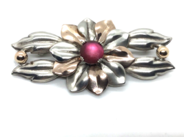 Retro Sterling Silver Rose Gold Pin 1930s-50s Kreisler Pink Stone Vintag... - $54.95