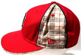 Boston Red Sox Hat 59FIFTY Plaid Mens 7 1/4 New Era Premium Cap Fitted Red Black - £17.45 GBP