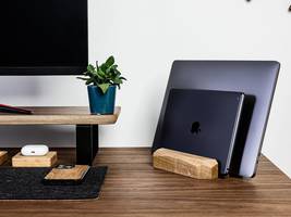 Premium Dual Vertical Laptop Stand and Tablet Holder Solid Wood Office Accessory - £59.15 GBP+