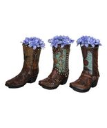 Set Of 3 Rustic Country Turquoise Cross Western Star And Frills Boot Vas... - €58,38 EUR