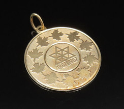 14K GOLD - Vintage Maple Leaf Wreath Textured Medal Pendant - GP388 - £191.39 GBP