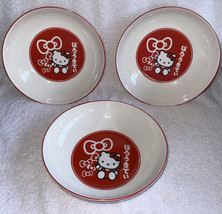 3 Hello Kitty Red White Serving Bows 9&quot; Ceramic Cereal Pasta Noodle Bowl... - $54.99