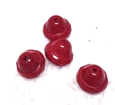 4 Cherry Red Bell Shaped Glass beads 1/4 L 3/8 Fat Bottom Faceted Rim - $8.42