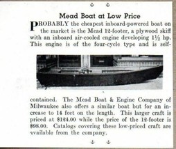 1940 Magazine Photo Mead 12&#39; Plywood Skiff Boats &amp; 4 cyl Engines Milwauk... - $9.88
