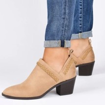 Journee Collection Sophie Braided Strap Bootie, Block Heel, Tan, Size 12, Nwt - £51.03 GBP