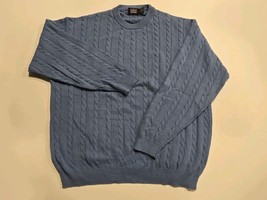 Belford Men&#39;s LG Blue Crew-Neck-Cable Knit-100% Cotton Long Sleeve Sweater - $27.03