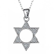 Diamant Jüdisch Stern von David Anhänger Rolo Halskette 16 &quot; 14k Weiss G... - $504.05