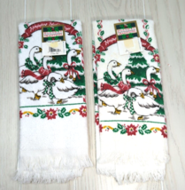 Holiday Traditions Christmas Geese holly leaves trees kitchen towels unu... - $8.31