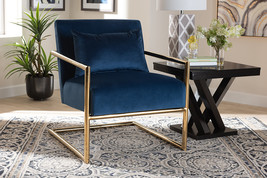 Madra Navy Blue Velvet Fabric Upholstered Gold Finished Metal Lounge Chair - $11,881.73 MXN