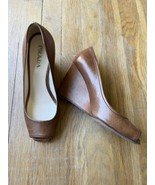 Prada Made in Italy Tan Leather Peep Toe Wedge Pumps Size 36 - $49.49