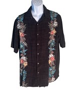 BATIK BAY Men&#39;s Short Sleeve Button Down Rayon Floral Black Shirt XL - $259.29 MXN