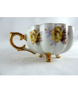 Vintage China Tea Cup Yellow Roses Scalloped edge Footed Gold feet and h... - $14.84