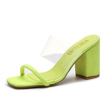 Ransparent pvc sandals ladies high heel pumps slippers fluorescent open toes thick heel thumb200