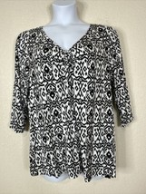 NWT Lee Womens Plus Size 1X Blk/Wht Mosaic V-neck Stretch Knit Top 3/4 Sleeve - £11.51 GBP