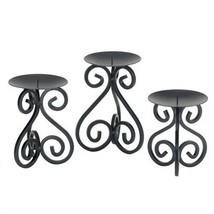 Scrollwork Black Pillar Candle Stands 3PC - £25.46 GBP