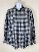 Bugatchi Men Size L Blue/Gray Plaid Button Up Flip Cuff Shirt Long Sleeve - £5.43 GBP