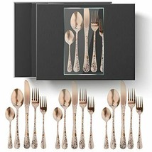 20pc Gold Silverware Set, Stainless Steel Flatware Cutlery Set for 4 Unique set - £43.45 GBP