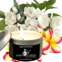 Frangipani Gardenia Jasmine Eco Soy Wax Scented Tin Candles, Vegan, Hand Poured - £12.05 GBP+