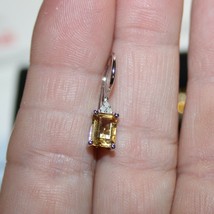 1.75ctw Yellow Citrine 6 Diamonds Dangle Earrings 14k White Gold over 925 SS - $80.60