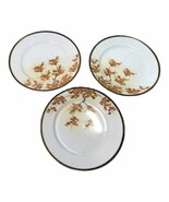 Vtg Red Leaf Maple Porcelain Dessert Plates Set 3 Gold Detail 7in  - £8.33 GBP