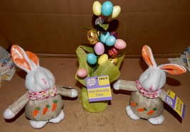 Easter Table Decor Burlap Bunnies 7&quot; x 6&quot; &amp; Mini Novelty Egg Tree 10&quot; x 4&quot; 162W - £7.58 GBP