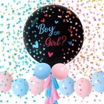 Jumbo Gender Reveal Balloon Kit, 2Pcs 36&quot; Black Balloons With Blue Pink Balloons - £12.84 GBP