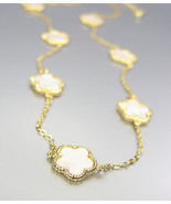 ELEGANT 18kt Gold Mother of Pearl Shell CLOVER CLOVERS 32&quot; Long Necklace - £47.94 GBP