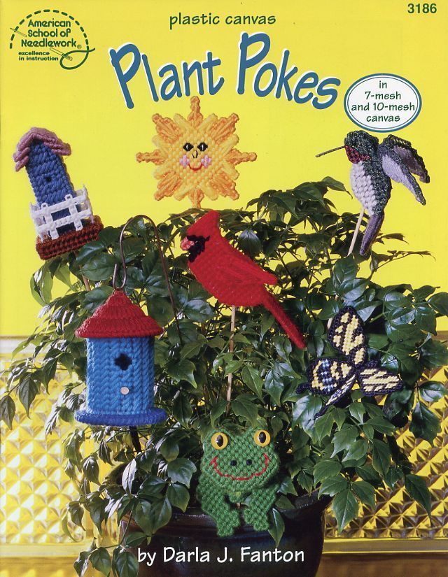 Plant Pokes Birdhouse Birds Butterfly Cat Frog Cow NEW Plastic Canvas Pattern - $3.57