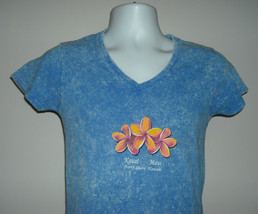 Kauai Maui North Shore Hawaii Lava Blues V Neck T Shirt Womens Small Blue - £19.42 GBP