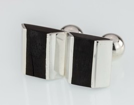 Fenwick &amp; Sailors Sterling Silver Handmade Dark Grain Wood Cufflinks - £140.36 GBP