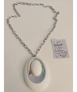 Trifari Necklace Large White Pendant Vintage 24&quot;  - $40.00