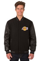 NBA Los Angeles Lakers Wool Leather Reversible Jacket Front Patch Logos Black - £175.44 GBP