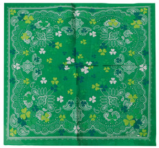 Paisley Three Leaf Clover Green 22&quot;x22&quot; 100% Cotton Bandanna Bandana - £9.89 GBP