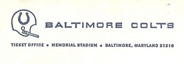 1972 Baltimore Colts Memorial Stadium Logo Envelope and Ticket Order Form  - $9.95
