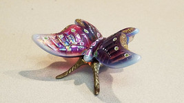 Fenton Purple Opalescent Glass Hand Painted Butterfly with Brass Stand - £89.52 GBP