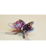 Fenton Purple Opalescent Glass Hand Painted Butterfly with Brass Stand - $113.85