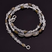 Natural Moonstone Labradorite Crystal Gemstone Smooth Beads Necklace 17&quot; UB-6567 - £8.71 GBP
