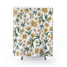 Yellow and White Floral Stylish Design 71&quot; x 74&quot; Elegant Waterproof Shower Curta - £56.11 GBP